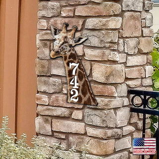 Giraffe Wooden Custom House Number Sign - Nature Wildlife Decor - Handcrafted Wooden Handcrafted Wooden Address Sign - MA982312
