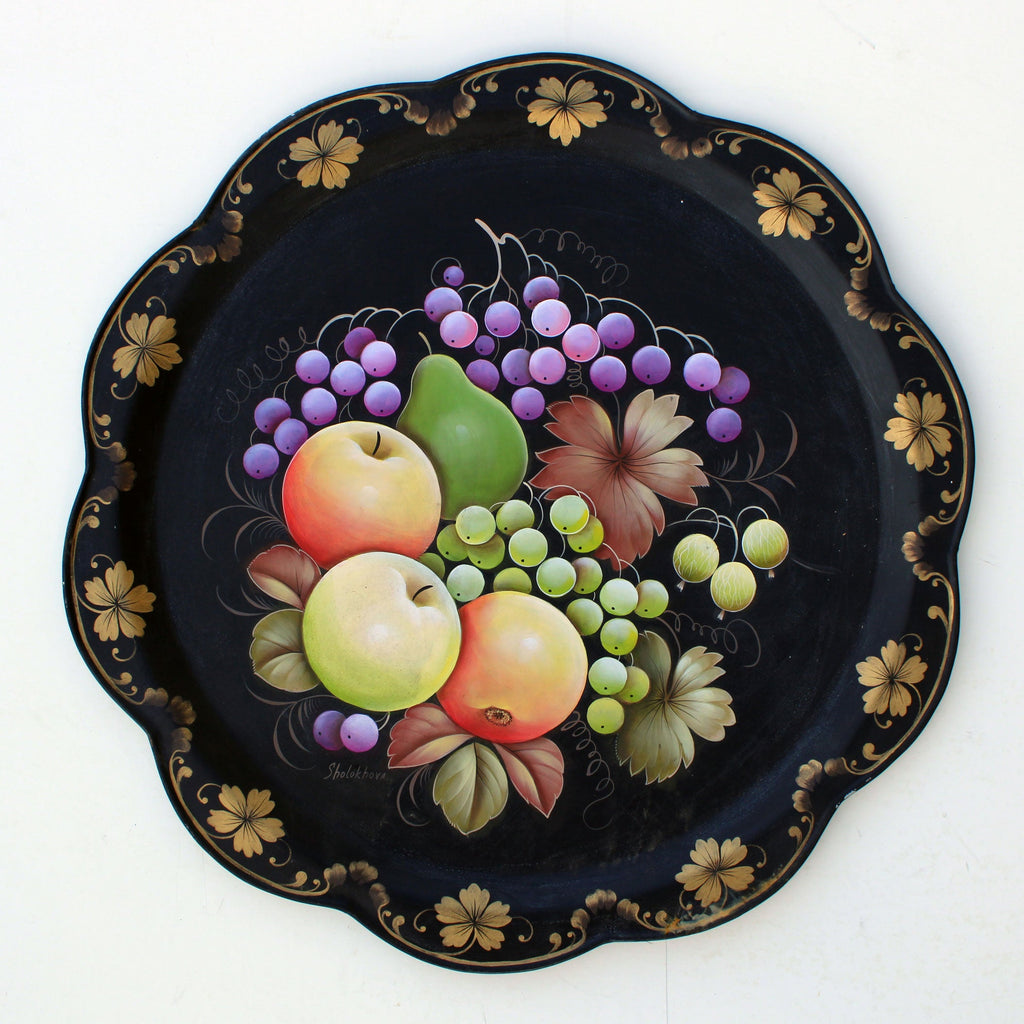 One-of-a-Kind Authentic Zhostovo Metal Tray Hand-Painted by Tatiana Sholokhova 17D Functional Kitchenware Table and Unique Wall Decor