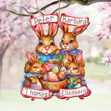 Personalized Family Easter Ornaments, Easter Basket Tag - 4 Family Member Names Bunny with Eggs Wooden Ornaments by G. Debrekht Easter Spring Decor - 8652787P