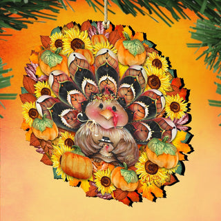 Turkey Wreath Wooden Ornaments - Thanksgiving Halloween Decor by Jamie Mills-Price - 8185305-3-MP