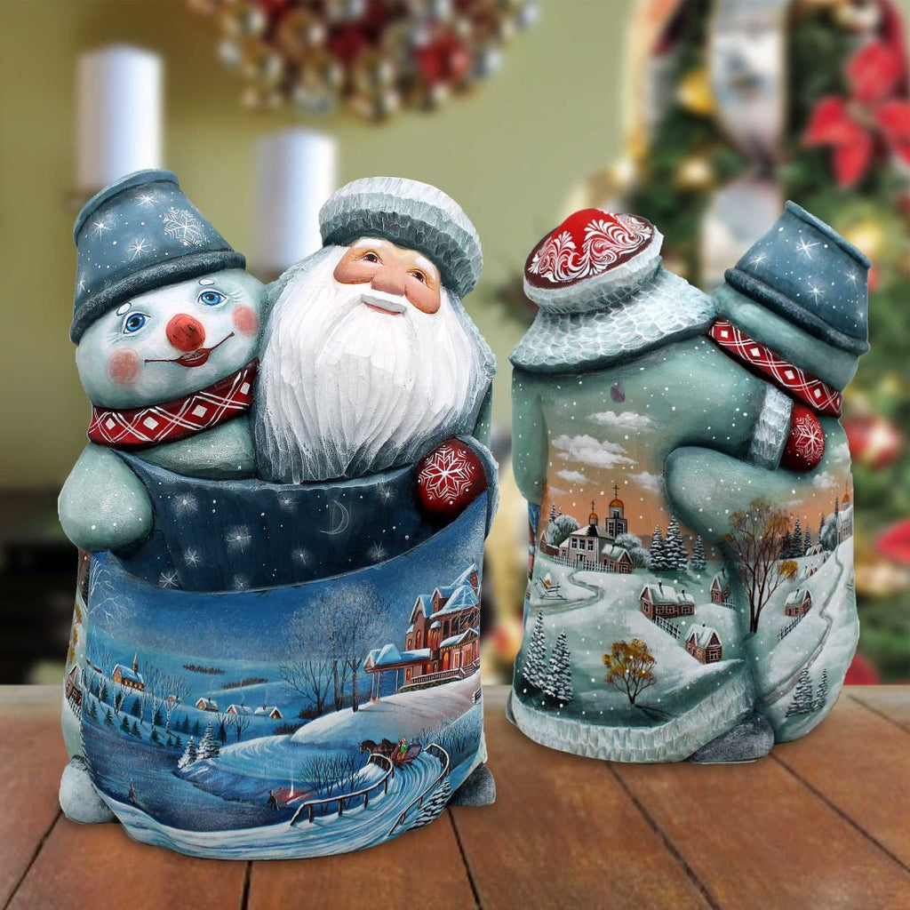 Santa Snowman Bag Hand-Painted WOODCARVED Masterpiece by G. DeBrekht - Christmas Santa Snowman Decor - 2821709 *** PRE-ORDER - Handmade Just for You! ***