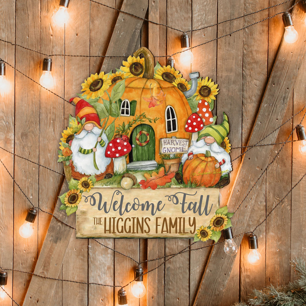 Fall Decor Personalized Harvest Welcome Sign with Last Name Cornucopia Door Decor Handmade Gift Autumn Porch Decor by Susan Winget - Thanksgiving Decor Item 8471209HC-SW