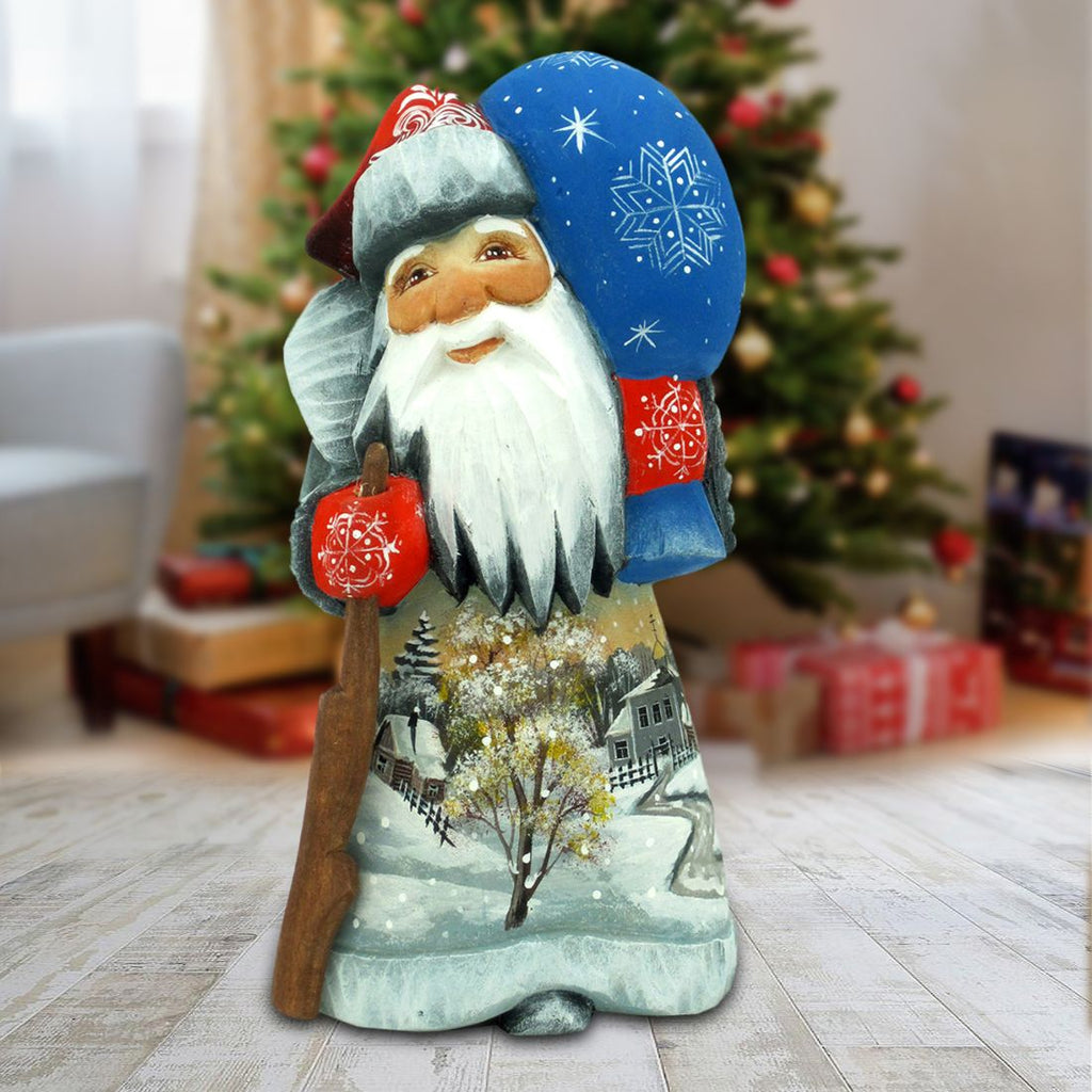 Winter Landscape Santa Hand-Painted WOODCARVED Figurine by G. DeBrekht - Christmas Decor - 8215099