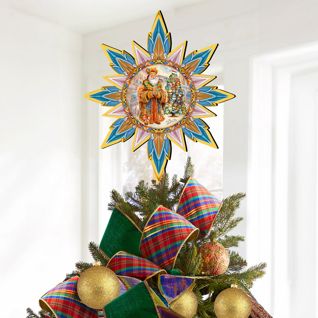 Italian-inspired Santa Tree Topper Wooden Decor by G. Debrekht - Santa Snowman Decor - 89522