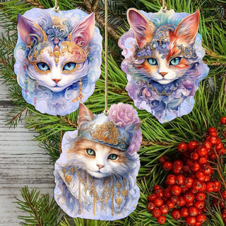 Beautiful Cats Decorative Eco Wood Ornaments Set of 3 by G. Debrekht - Christmas Decor - 8091033-S3
