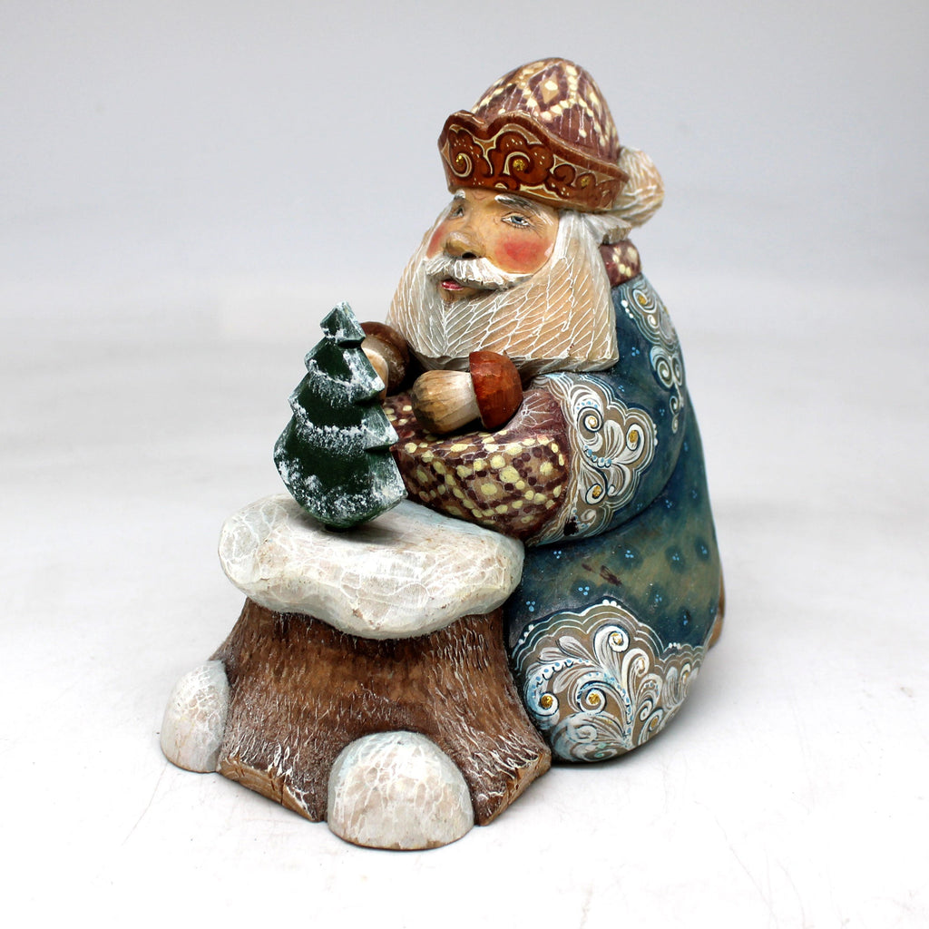 One-of-a-Kind - Forest Gifts Santa WOODCARVED Figurine 5.5x4x5 by G.DeBrekht - Unique Handcarved and Hand-Painted Collectible