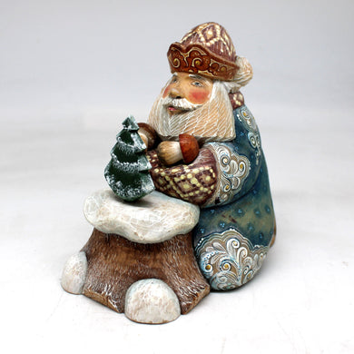 One-of-a-Kind - Forest Gifts Santa WOODCARVED Figurine 5.5x4x5 by G.DeBrekht - Unique Handcarved and Hand-Painted Collectible