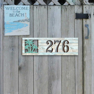Address Sign - Coastal Door Numbers - Wooden House Number Plaque - Palm Trees Custom Home Address Sign - MA989807