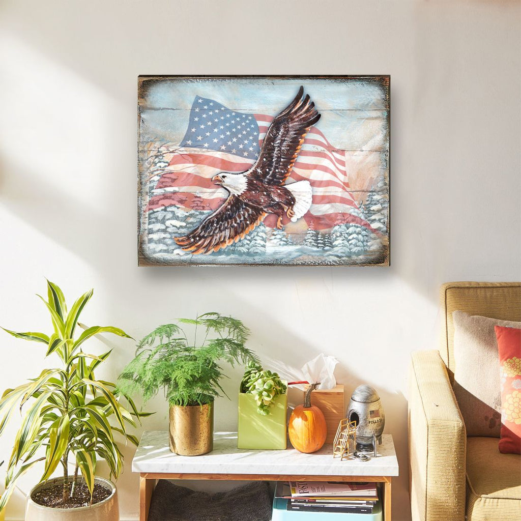 American Eagle Art Wooden Wall Art by Nature Wonders - American Patriotic Decor - 95221B