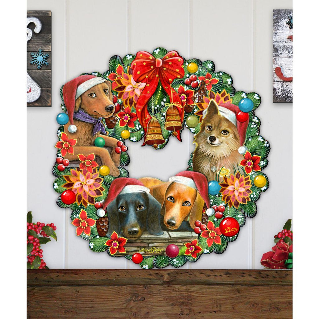 Christmas Friends Puppy Door Wreath by G. DeBrekht - Pets Dog and Cats Decor - 8185307-6H-SL