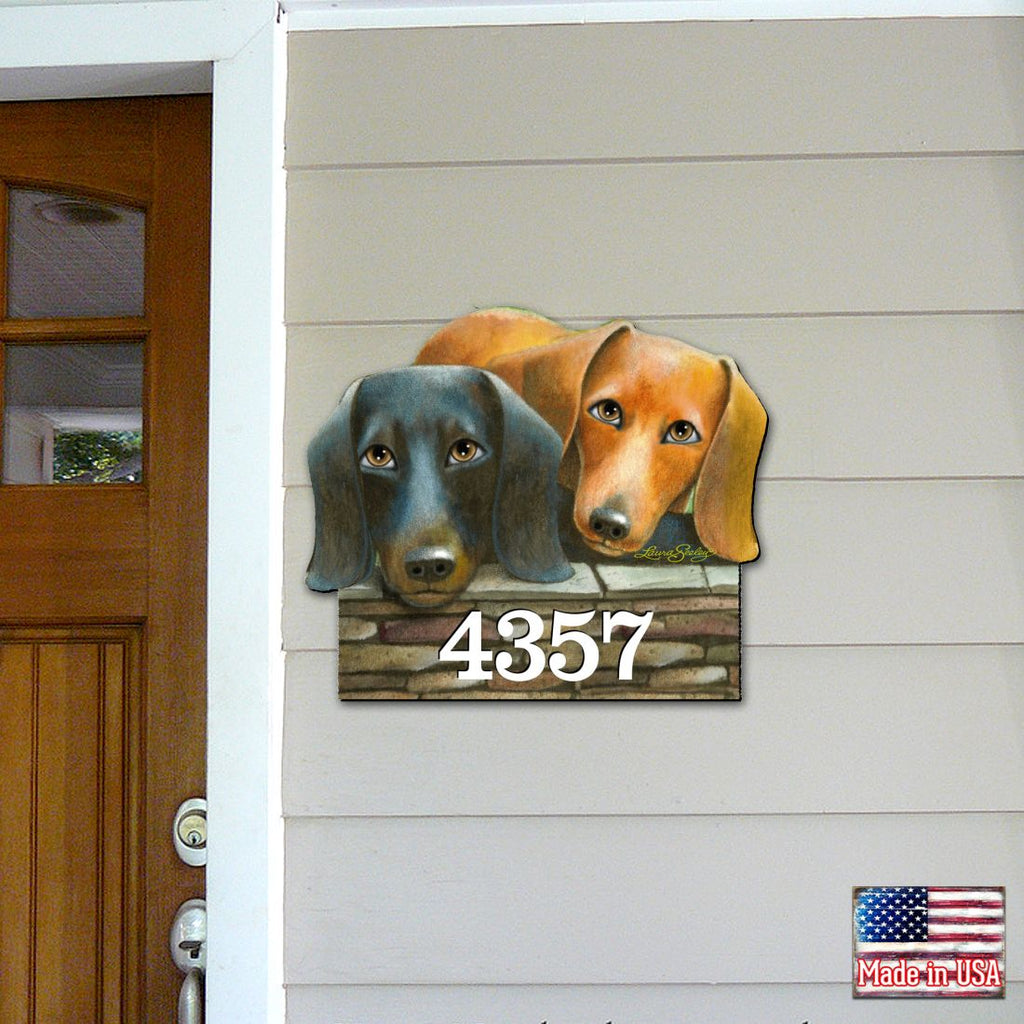 Dachshund Wooden Custom House Number Sign by Laura Seeley - Pets Dog and Cats Decor - Handcrafted Wooden Handcrafted Wooden Address Sign - MA8511016-LS