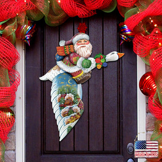 Goose Traveling Santa Christmas Door Decor by G. DeBrekht - Christmas Santa Snowman Decor - 8114060H