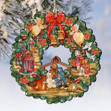 Nativity Wreath Wooden Ornaments by G. DeBrekht - Nativity Holiday Decor - 8185314