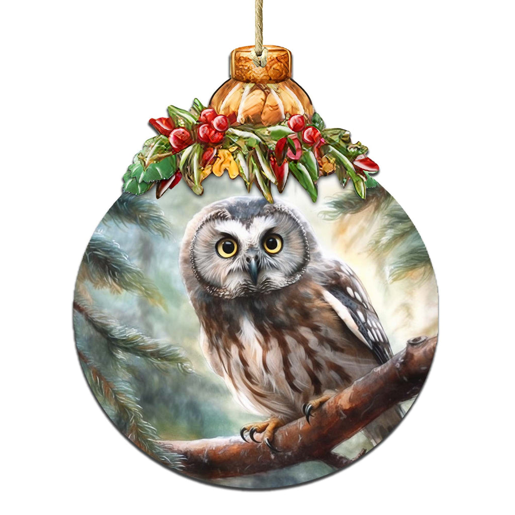 Alaskan Boreal Owl Wooden Ornaments by G.Debrekht - Wildlife Holiday Decor - 870022