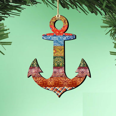 Decorated Anchor Wooden Ornaments by G. DeBrekht - Coastal Holiday Decor - 8198521-2