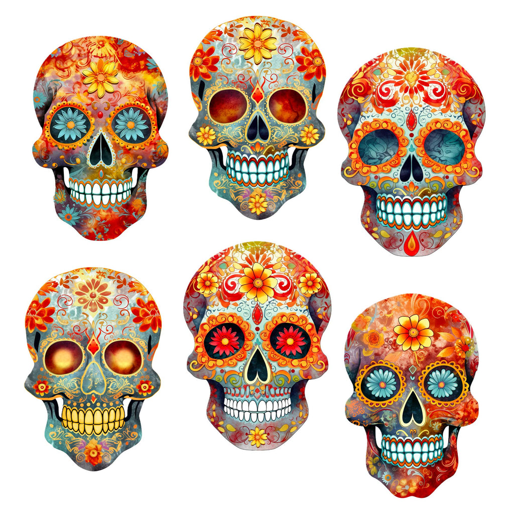Sugar Skulls Clip-On Eco Wood Decorative Ornaments Set of 6 by G. Debrekht - Halloween Decor - 8090071C-S6