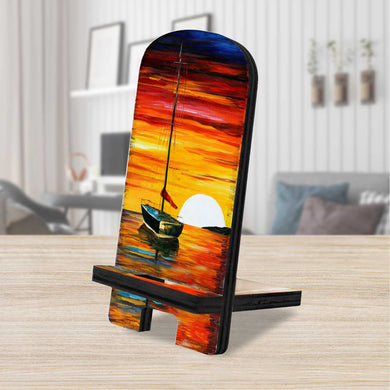 Sunset Sailboat Coastal Cell Phone Stand Wood Mobile Tablet Holder Charging Station Organizer - 892047