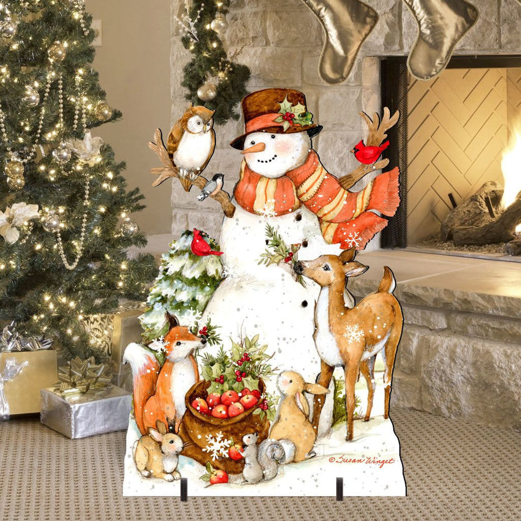 Ivory Snowman Christmas Outdoor Yard Sign by Susan Winget - Christmas Santa Snowman Decor - 8471107F-SW