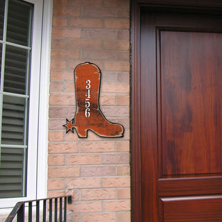 Cowboy Boots Wooden Personalized House Number Sign - Love Family Kids Decor - Handcrafted Wooden Handcrafted Wooden Address Sign - MA989142