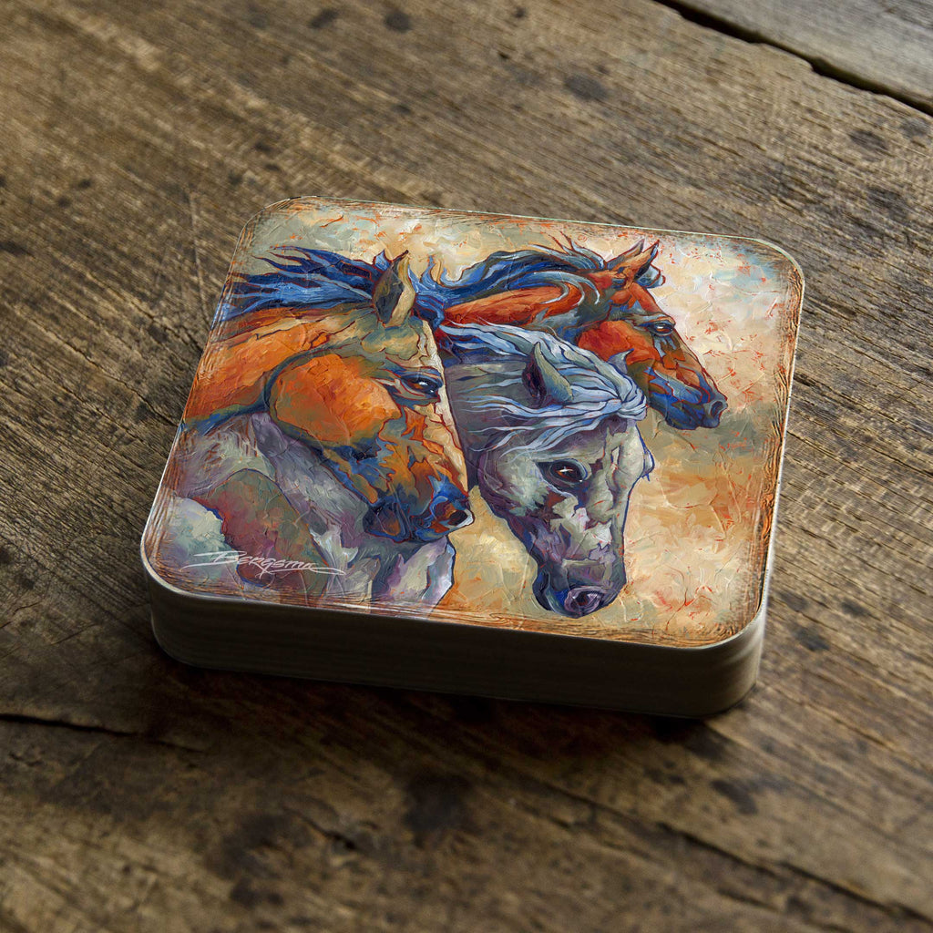 Herd of Horses Wooden Cork Coasters Gift Set of 4 by J. Bergsma - Wildlife Decor - 8199458C-S4
