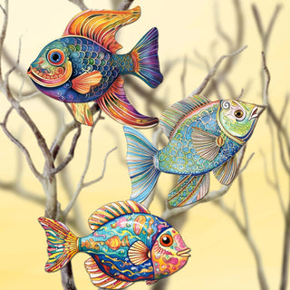 Coastal Fish Clip-On Eco Wood Decorative Ornaments Set of 3 by G. Debrekht - Coastal Decor - 8091034C-S3
