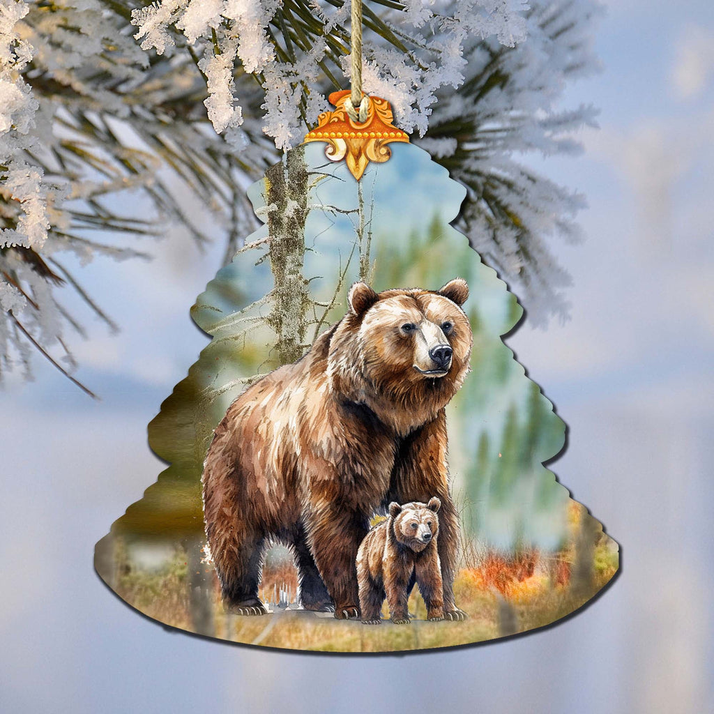 Grizzly Family Glade Tree Wooden Ornaments by G.Debrekht - Wildlife Holiday Decor - 870009