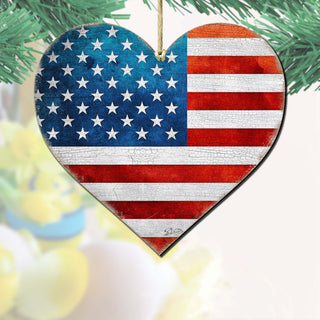 Patriotic Heart Wooden Ornaments - American Christmas Decor - 8187130-2