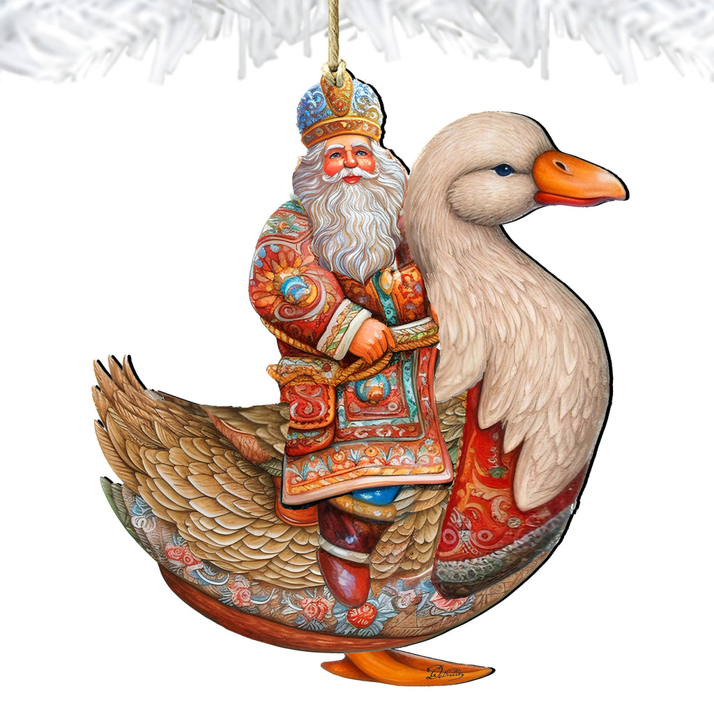 Charming Santa on Goose Wooden Ornaments by G. Debrekht Christmas Santa Snowman Decor - 8611063
