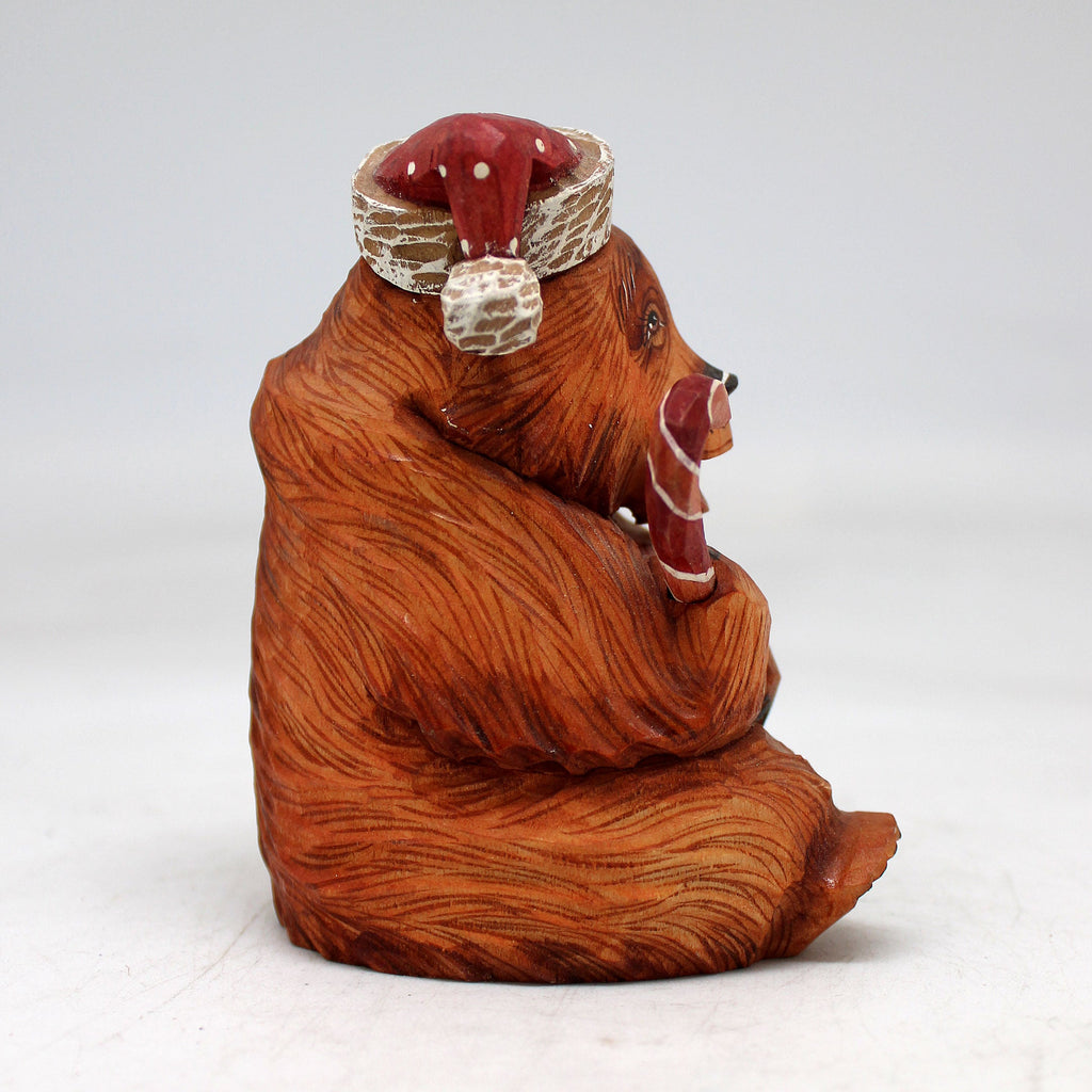 One-of-a-Kind Bear with Candy Cane WOODCARVED Figurine 4x3x25 by GDeBrekht - Unique Handcrafted and Handpainted Collectible