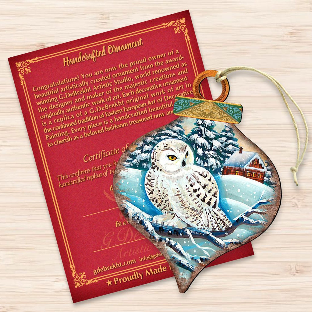 White Owl Drop Wooden Ornaments by G. DeBrekht - Wildlife Holiday Decor - 8035213