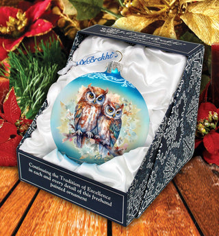 A Love for All Seasons: Wild Owls Ball Glass Ornament by G. Debrekht - Wildlife Holiday Decor - 73384