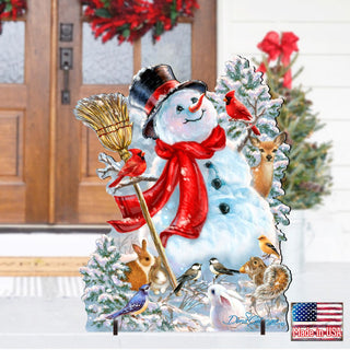 Frosty Forest Friends Snowman Christmas Outdoor Scene by D. Gelsinger - Christmas Santa Snowman Decor - 8461026F-1624
