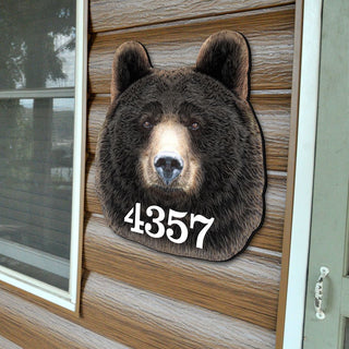 Bear Log Cabin Wooden Personalized House Number Sign by G. Debrekht - Nature Wildlife Decor - Handcrafted Wooden Address Sign - MA982145