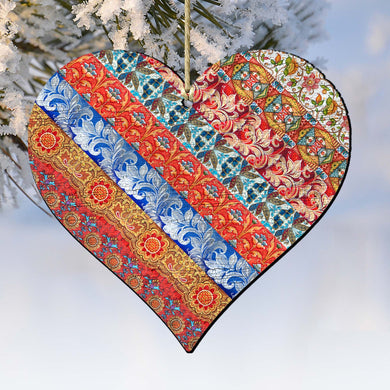 Quilted Heart Wooden Ornaments Valentine by G. DeBrekht - Love Family Kids Decor - 8198736
