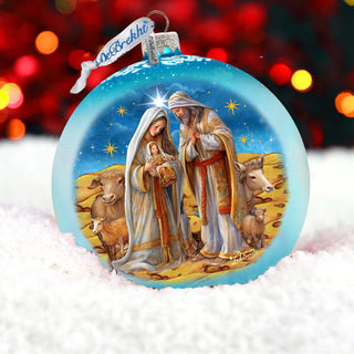 Betelhems Miracle in Blue Lg Glass Ornament by G.Debrekht - Nativity Holiday Decor - 73939B