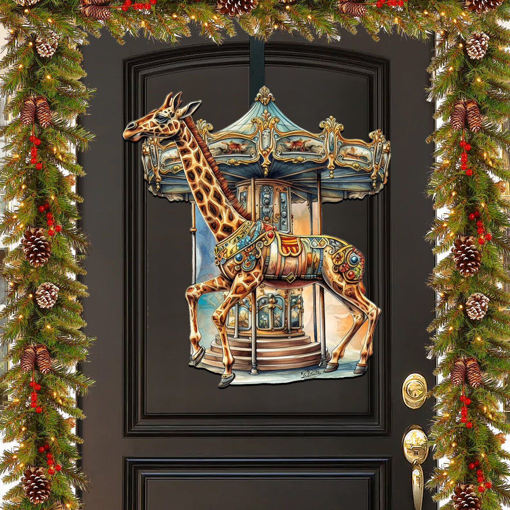 Carousel Giraffe Holiday Door Decor by G. Debrekht - Christmas Decor - 8611028H