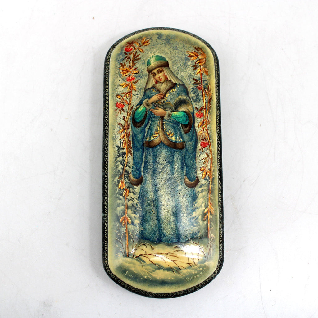Handpainted One-of-a-Kind Papier Mache Lacquered Miniature Box 2.5 x 6 x 1