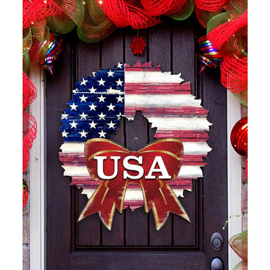 USA American Flag Wreath Holiday Door Decor by G. DeBrekht - American Christmas Decor - 8185302H-USA
