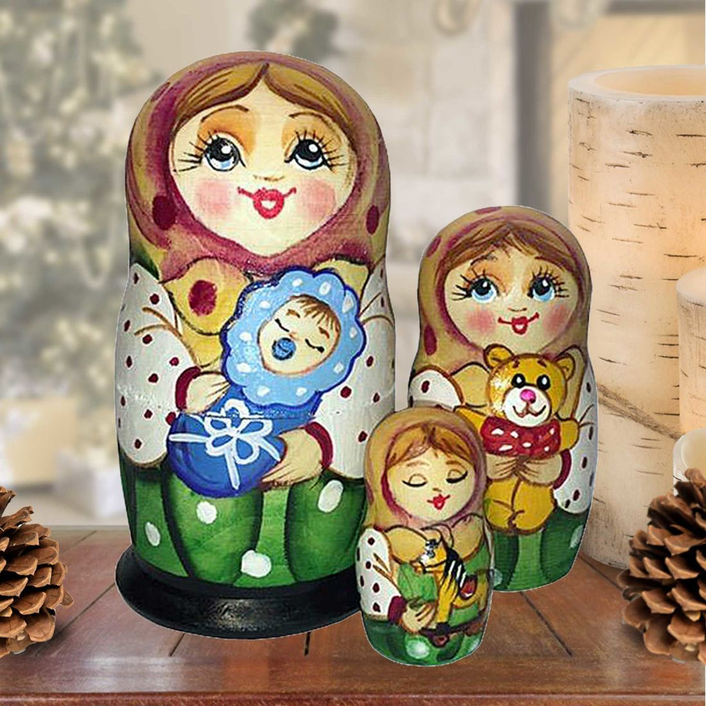Little Baby Boy Matreshka Nesting Hand-Painted Doll Set of 3 by G. DeBrekht - Love Family Kids Decor - 14730B