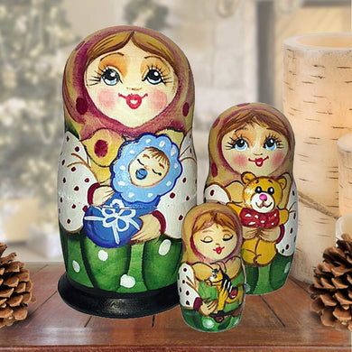 Little Baby Boy Matreshka Nesting Hand-Painted Doll Set of 3 by G. DeBrekht - Love Family Kids Decor - 14730B