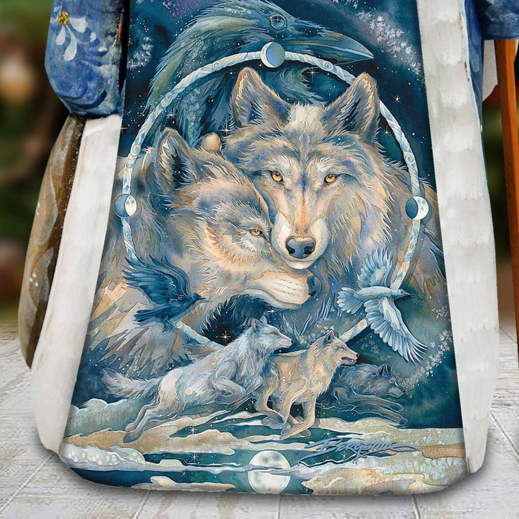 In Spirit I am Free Wolves Ravens Santa Hand-Painted WOODCARVED Figurine by J. Bergsma - Wildlife Holiday Decor - 2422723-JB