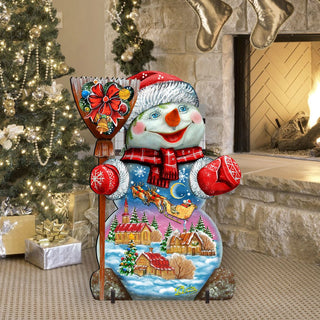 Santa In the Night Sky Snowman Christmas Outdoor Decor by G. DeBrekht - Christmas Santa Snowman Decor - 818158F