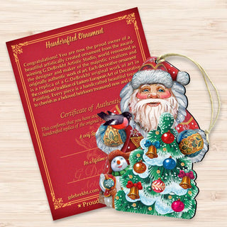 Santa Tree Decorating Wooden Ornaments by G. DeBrekht - Christmas Santa Snowman Decor - 8119181