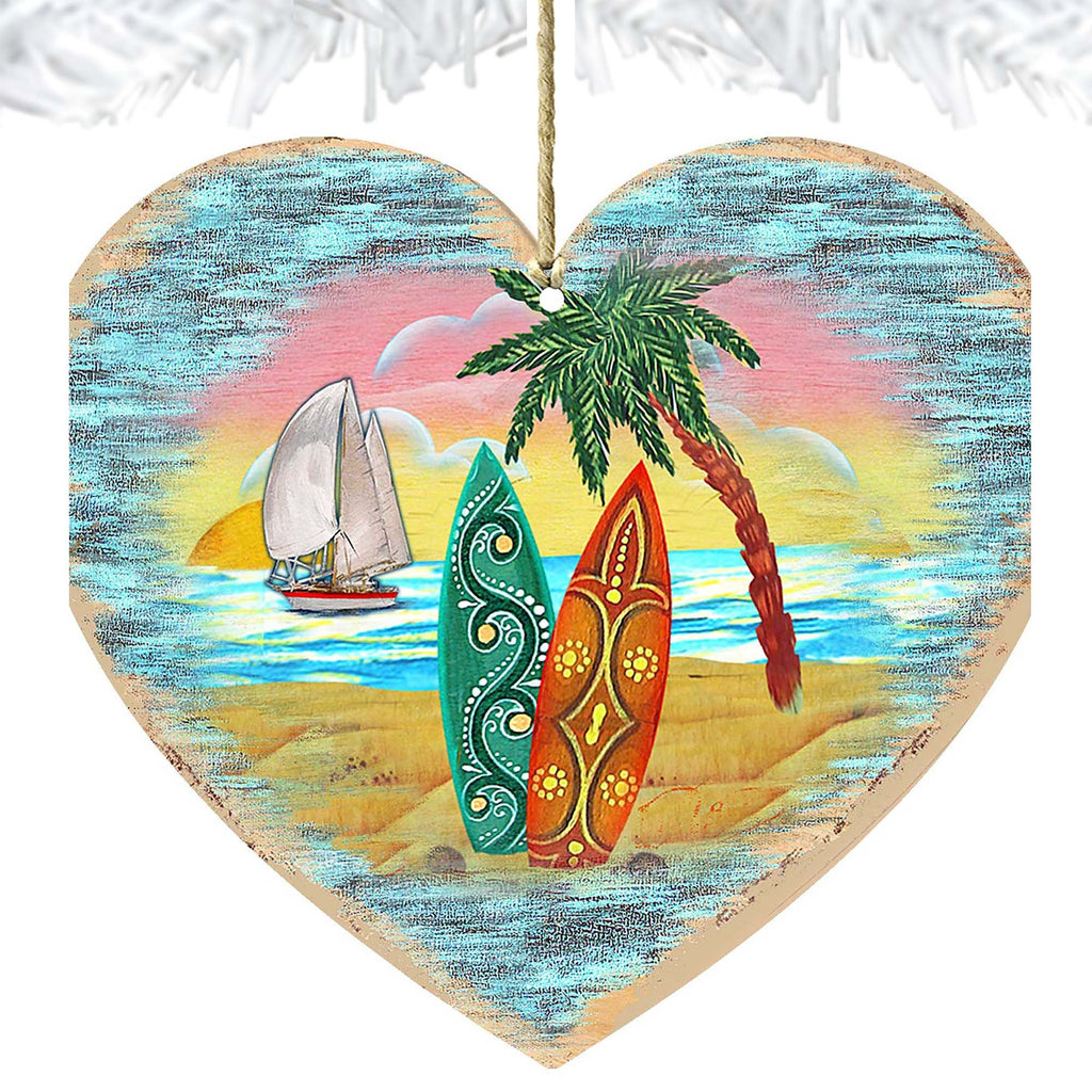 Coastal Heart Wooden Ornaments by G. DeBrekht - Coastal Holiday Decor - 8198731