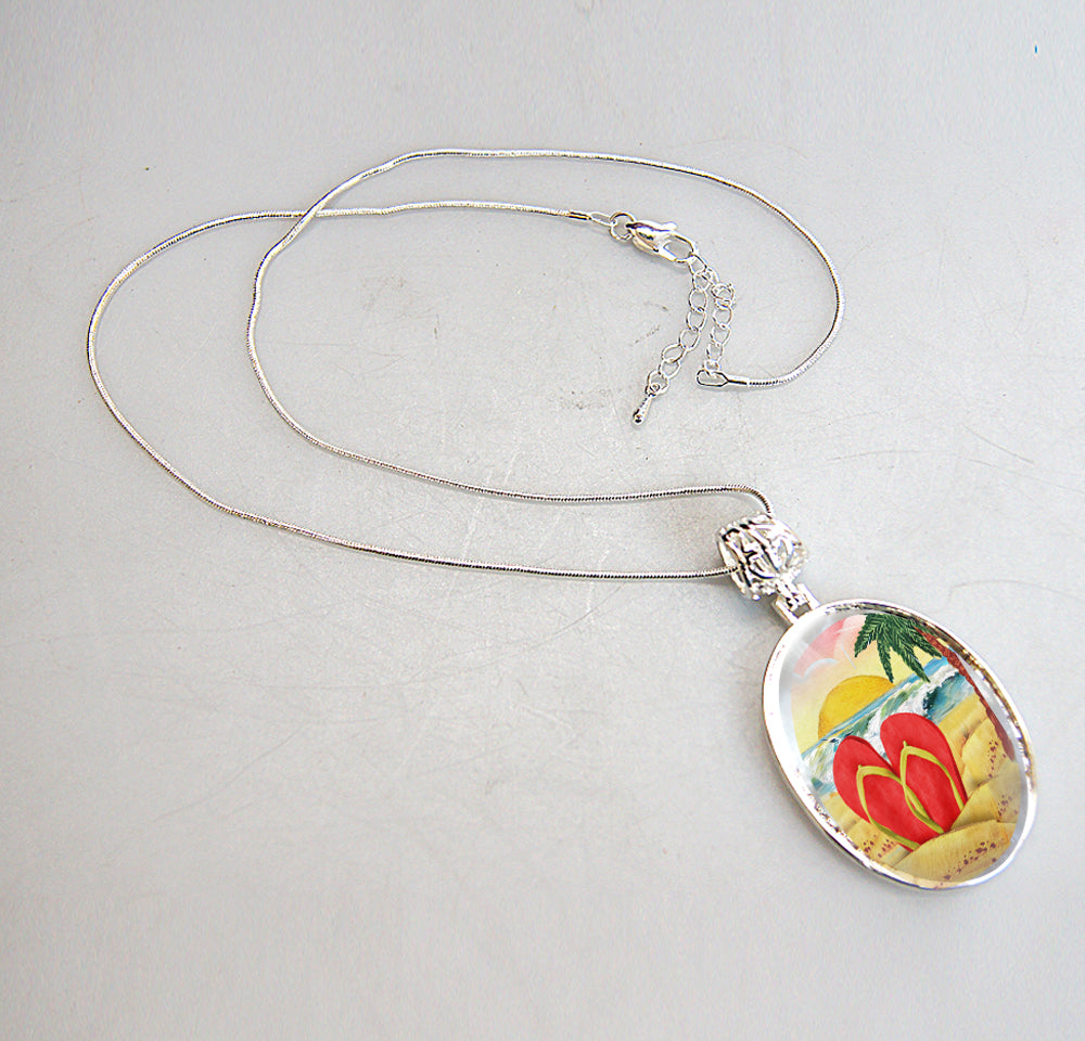 Flip Flops Silver-Plated Mother of Pearl Jewelry Pendant Necklace - 44055