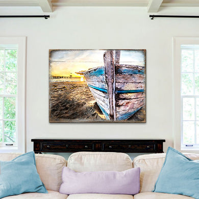 Boat on Shore Wood Wooden Coastal Wall Art by Nature Wonders - Coastal Sea-Life Decor - 95249B
