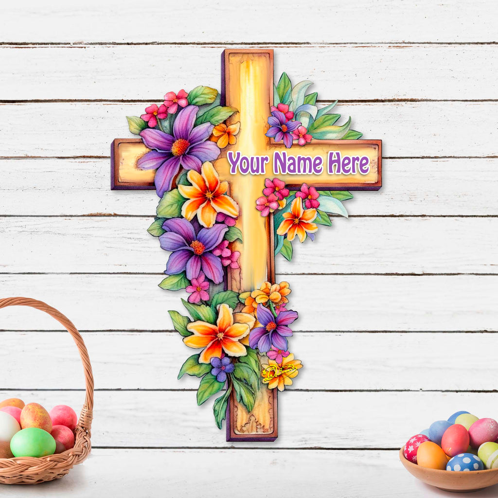 Personalized Garden Serenity Cross Holiday Door Decor by G. Debrekht - Easter Spring Decor - 8688168-2HC