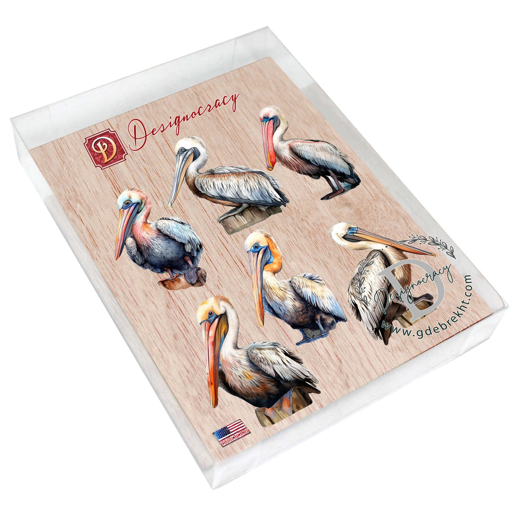 Pelicans Decorative Eco Wood Magnets Set of 6 by G. Debrekht - Coastal Decor - 8090014G-S6
