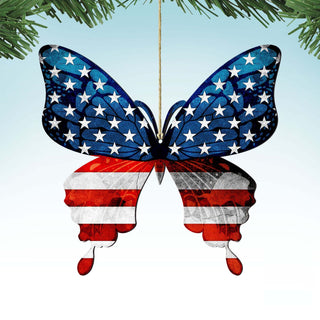 USA Patriotic Butterfly Wooden Ornaments - American Christmas Decor - 8187127