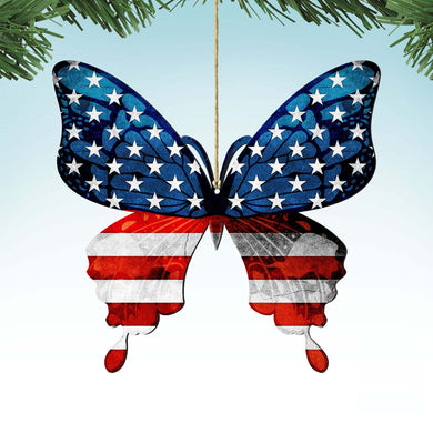 USA Patriotic Butterfly Wooden Ornaments - American Christmas Decor - 8187127